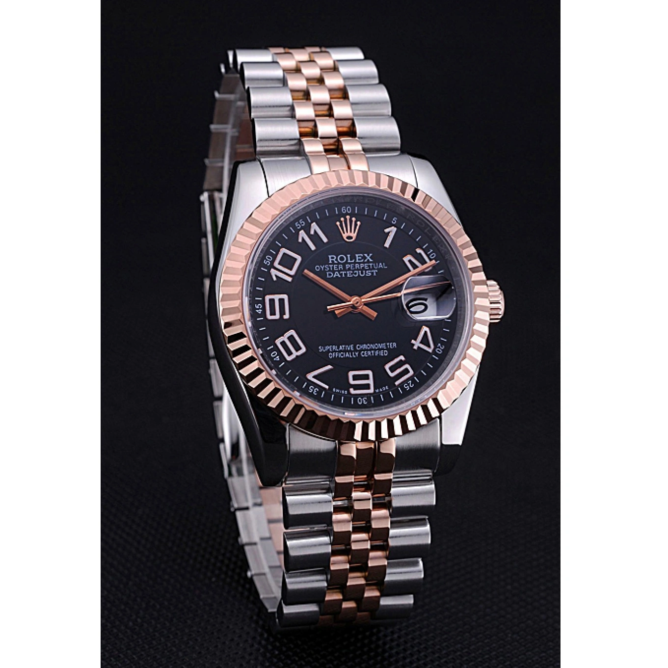 AAA replica watch Rolex Dial 622545 Black Gold and Bracelet Steel DateJust Stainless 1025